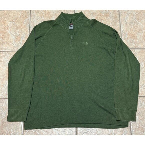 The North Face Mens‎ Large Green Wool Blend Sweater 1/4 Zip High Neck Pullover - Picture 1 of 5